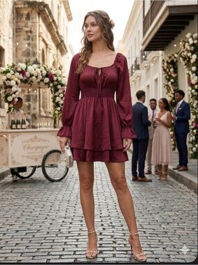 B. Darlin Wine Satin Smocked Waist Mini Dress